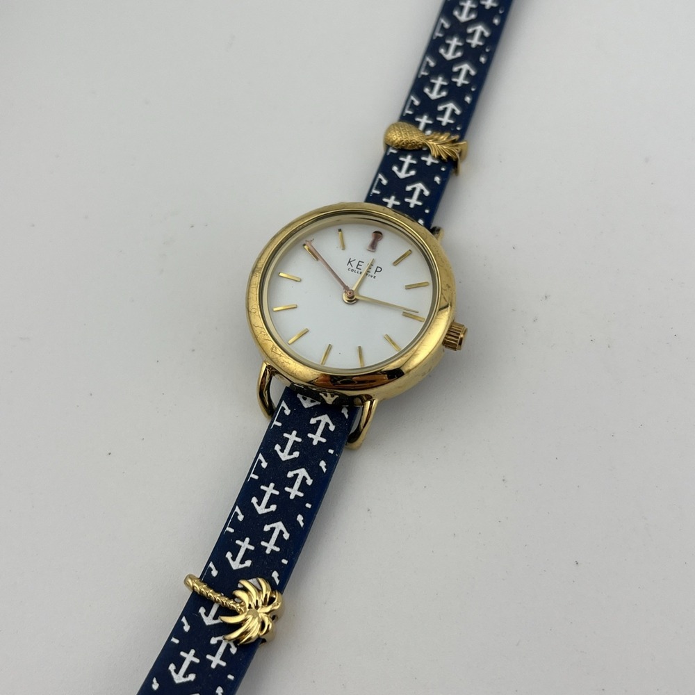 Keep Collective‎ Watch Women Blue Silicone Anchor Band Gold Charms- New Battery - Picture 5 of 9